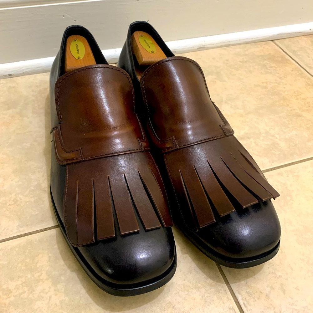 Prada Brown Black Leather Oversized Tassel Loafers - Men’s size 14